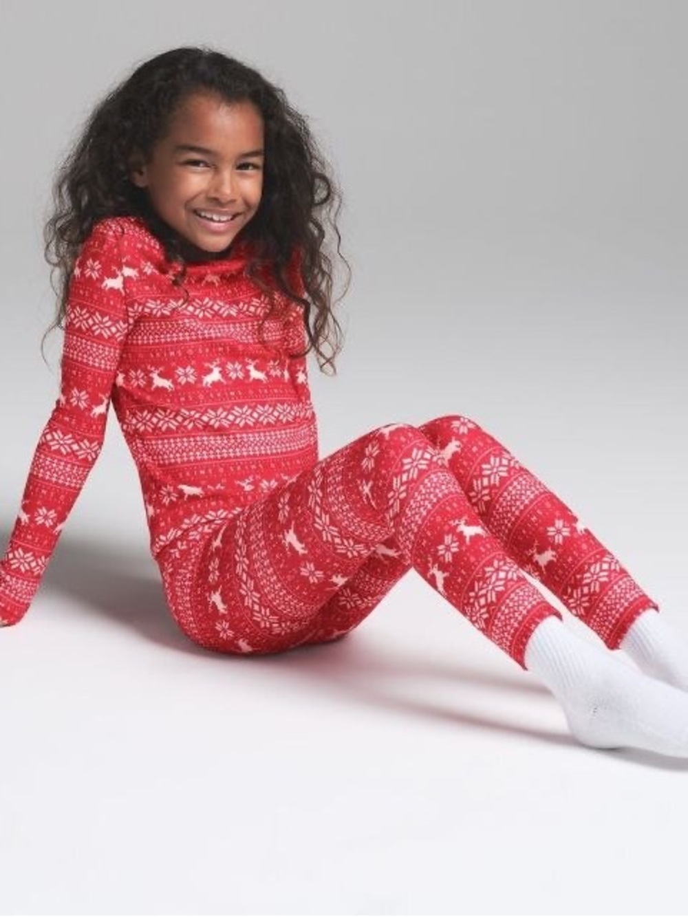 SKIMS Red Deer Fair Isle Kids Plush Pointelle Set